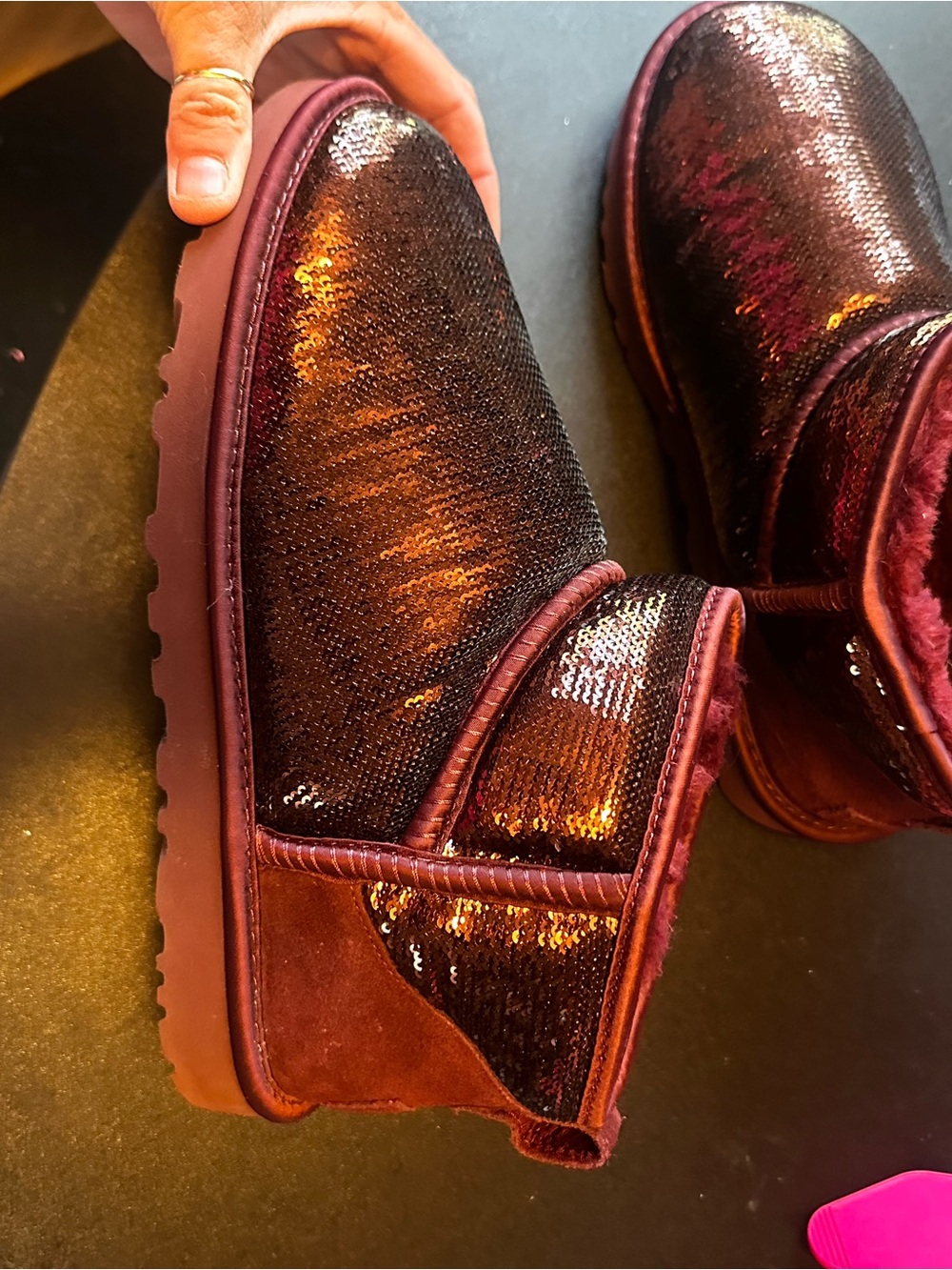 UGG  Burgundy Sequin Suede Boots women size 9 - Picture 12 of 12